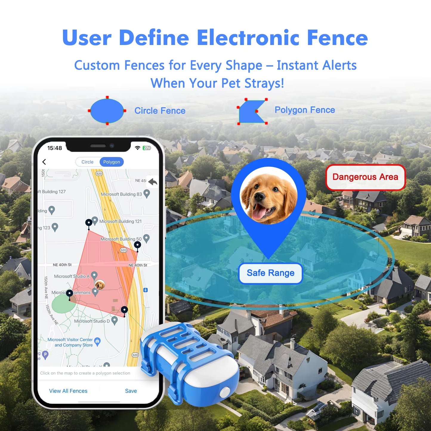 4G Waterproof GPS Tracker for Dogs and Cats - Smart Pet Locator with Live Tracking, Light/Sound Search, and Free Trial