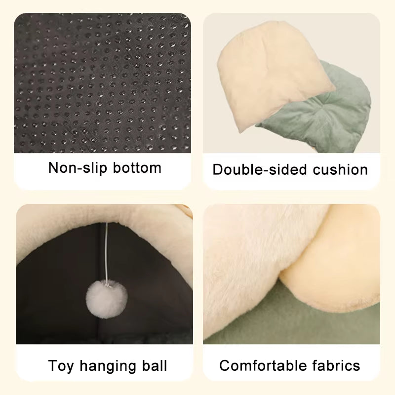 Cozy Cartoon Cat Bed - Foldable, Washable & Removable Sleeping Mat for Small Dogs and Cats