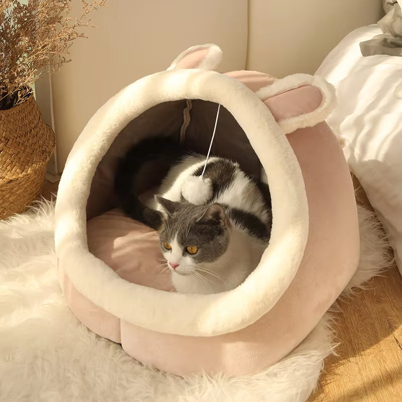 Cozy Cartoon Cat Bed - Foldable, Washable & Removable Sleeping Mat for Small Dogs and Cats