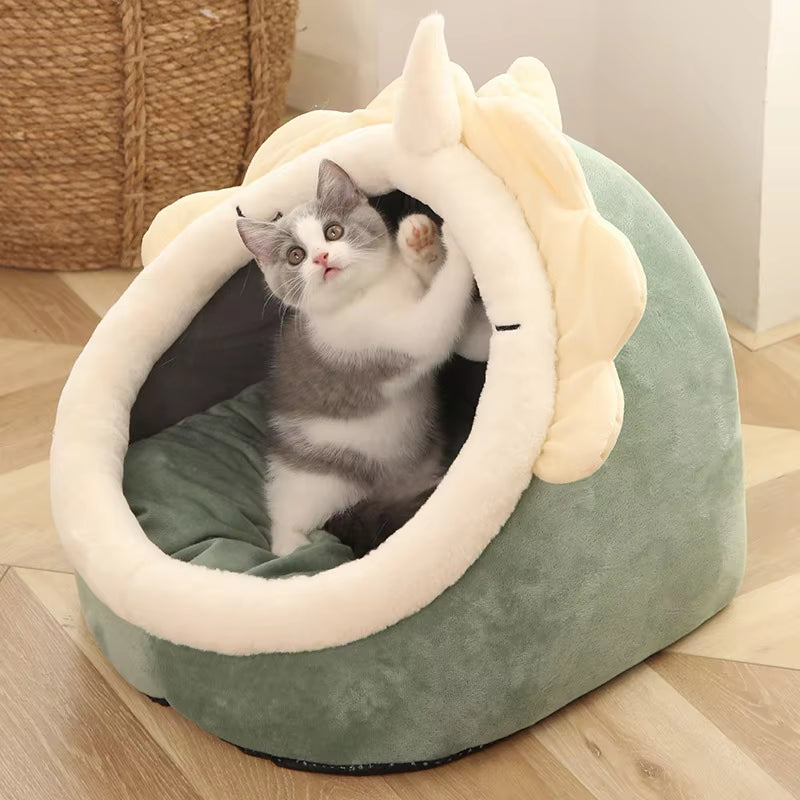 Cozy Cartoon Cat Bed - Foldable, Washable & Removable Sleeping Mat for Small Dogs and Cats