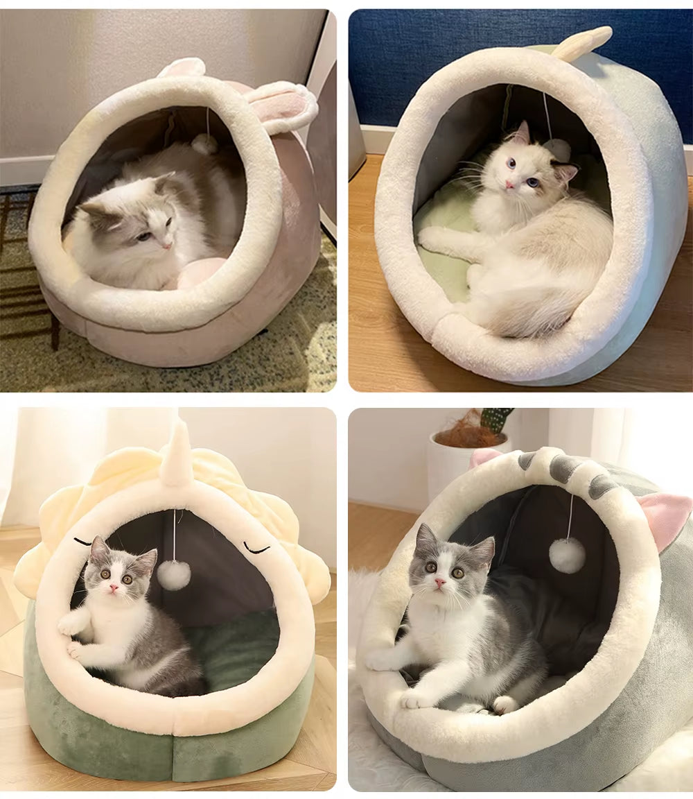 Cozy Cartoon Cat Bed - Foldable, Washable & Removable Sleeping Mat for Small Dogs and Cats