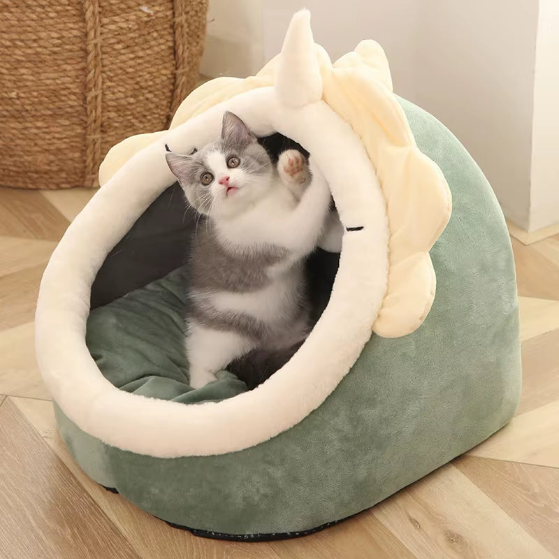 Cozy Cartoon Cat Bed - Foldable, Washable & Removable Sleeping Mat for Small Dogs and Cats