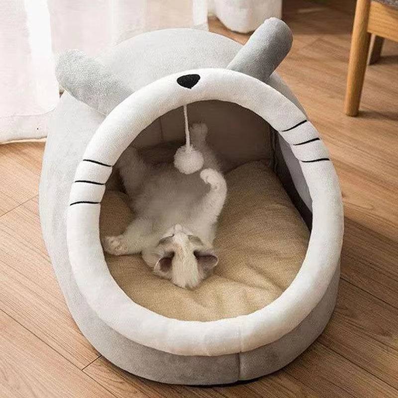 Cozy Cartoon Cat Bed - Foldable, Washable & Removable Sleeping Mat for Small Dogs and Cats